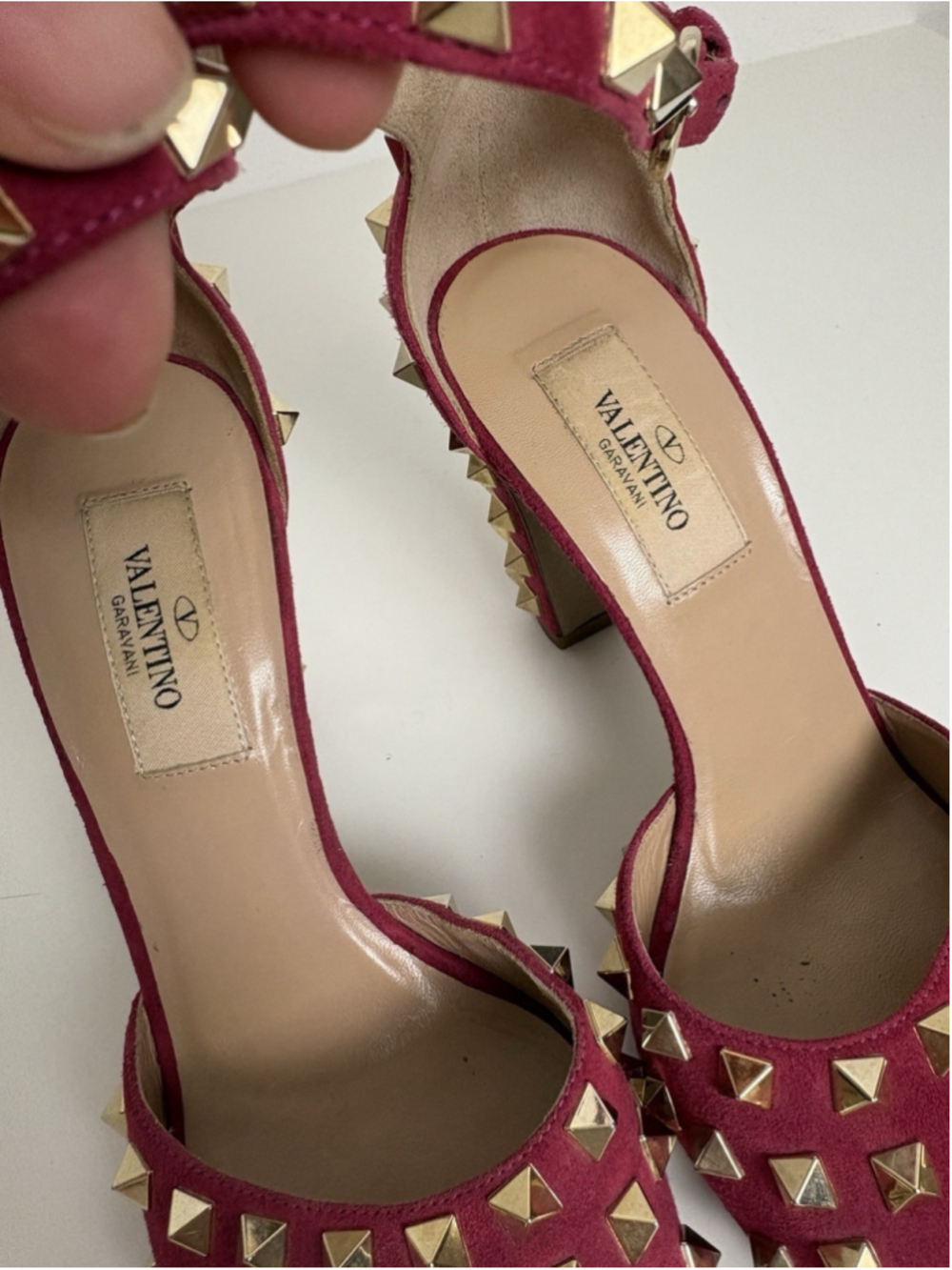 Valentino Garavani Rockstud Red Suede Ankle Strap Block Heel Sandals Pumps EU 36 - Picture 9 of 13